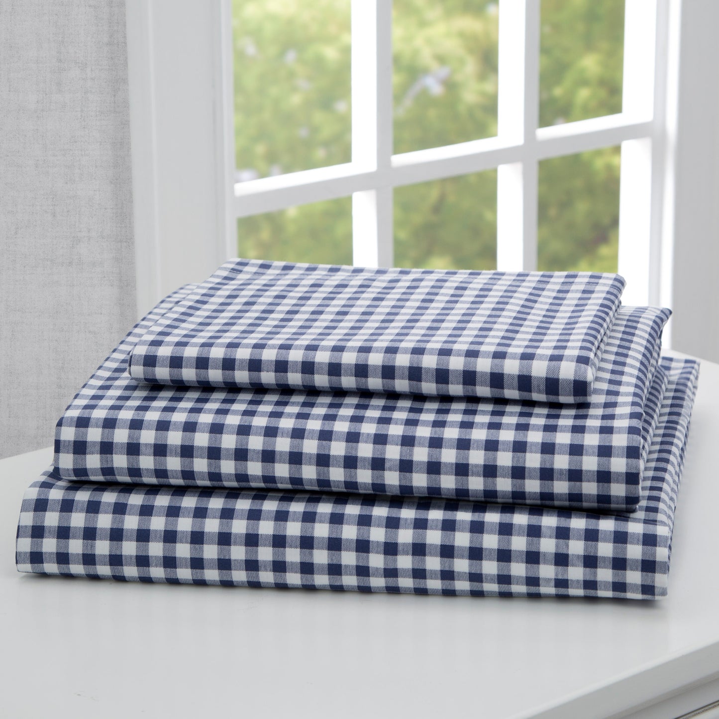 Navy Gingham 3-Piece Twin Sheet Set