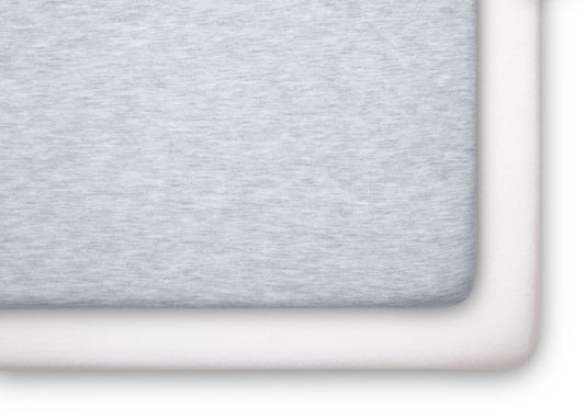 Fitted Crib Sheets - 2 Pack, White & Heather Grey