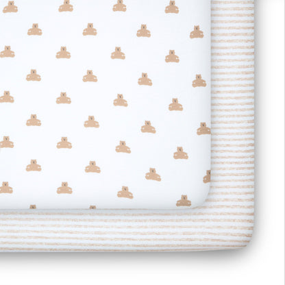 babyGap Tan Teddy Bears & Stripes 100% Organic Cotton Crib Sheets - 2 Pack
