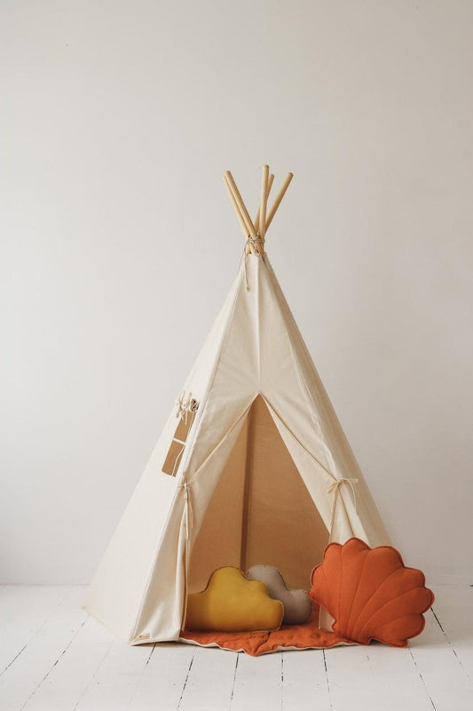 ‚ÄúBeige‚Äù Teepee and Grey Linen Round Mat Set